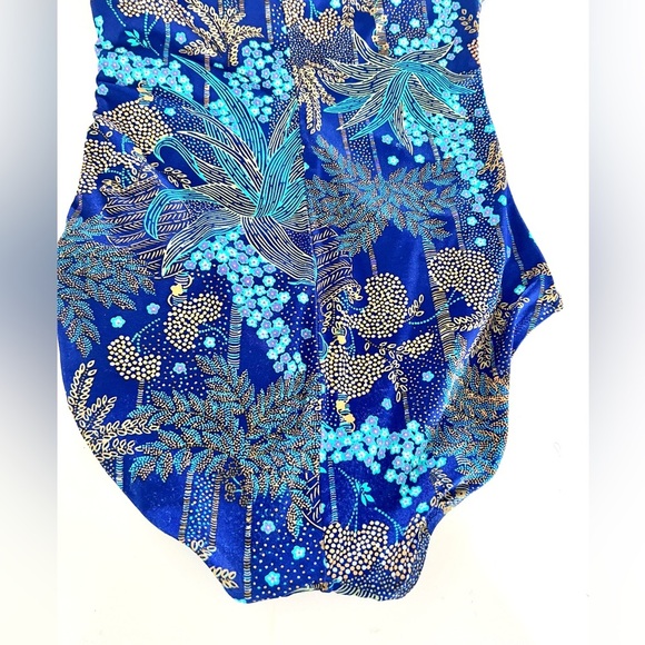 Vintage‎ 70s DeWeese Design Halter Tie Blue Tropical Swimsuit - Picture 9 of 12